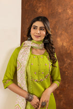 Marina Silk Lime Green Embroidered Kurta Set