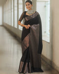 Luxury Black Jacquard Saree – Classic Elegance with Premium Woven Detailing