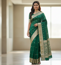 Bottle Green Jacquard Saree for Women – Rich Festive & Wedding Wear Elegance