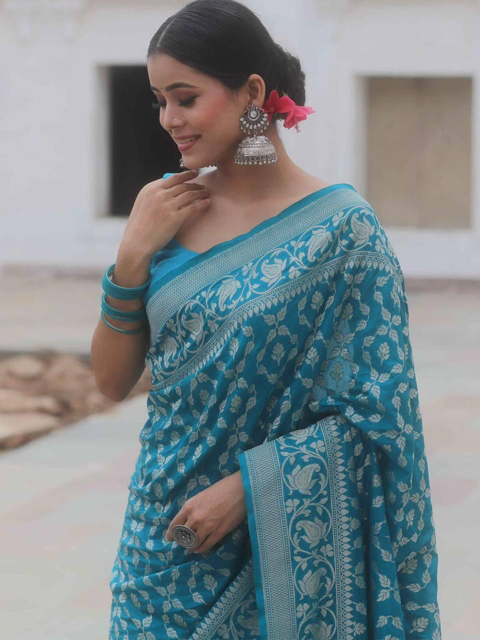 Elegant Sky Blue Jacquard Saree – Premium Festive & Party Wear
