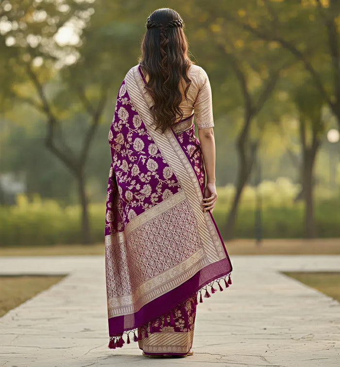 Regal Dark Purple Jacquard Saree – Elegant Festive Wear with Luxurious Weave