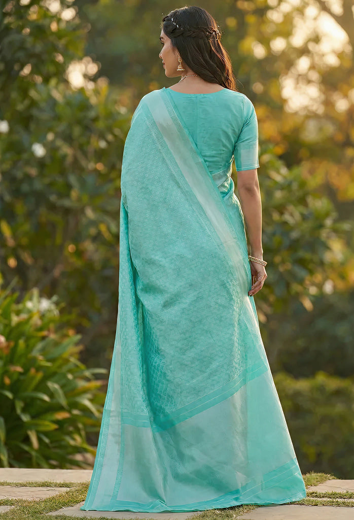Elegant Sky Blue Jacquard Saree – Premium Festive & Wedding Wear for Modern Women