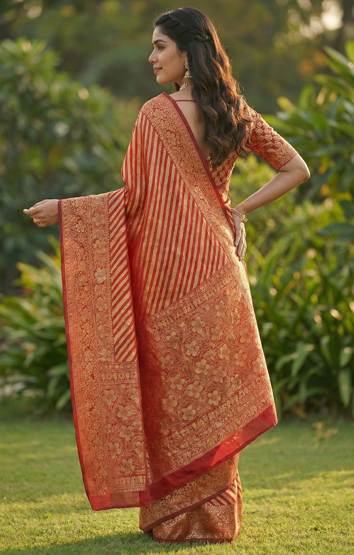 Orange Jacquard Saree – Premium Festive Wear with Elegant Woven Detailing