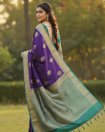 Royal Purple Jacquard Saree – Luxurious Woven Elegance for Celebrations