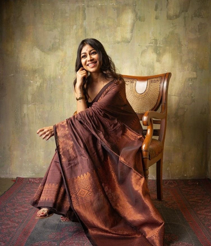 Luxurious Coffee Jacquard Saree – Elegant Festive & Party Wear Saree for Women