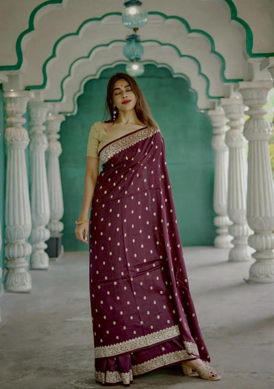 Wine Jacquard Saree