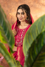 Pink Marina Silk Multi Embroidered Suit Set with Dupatta