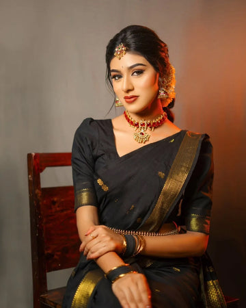 Classic Black Jacquard Saree with Elegant Woven Texture | Timeless Evening Wear