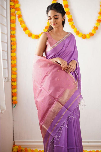 Lavender Pink Jacquard Saree
