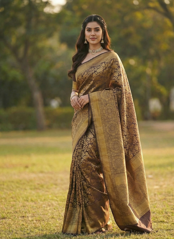 Premium Coffee Brown Jacquard Saree for Women – Elegant Festive & Party Wear