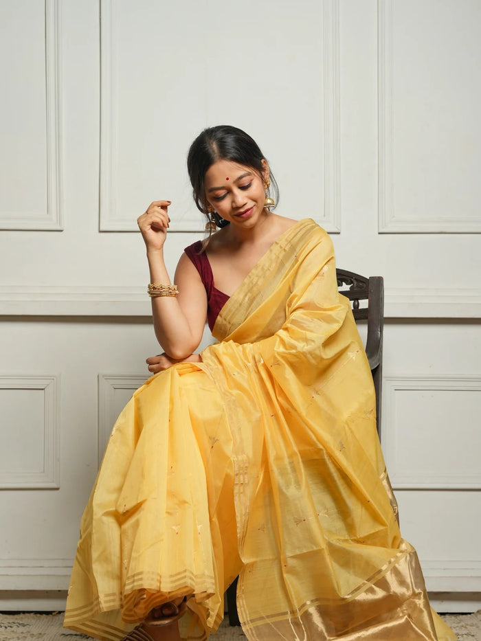 Yellow Cotton Silk Saree – Soft Linen Feel with Rich Jacquard Pallu
