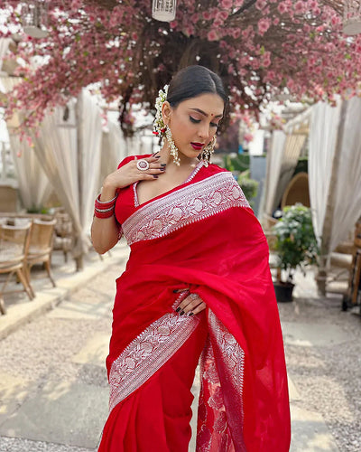Red Jacquard Saree