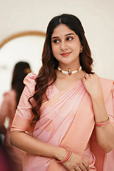 Delicate Light Pink Jacquard Saree