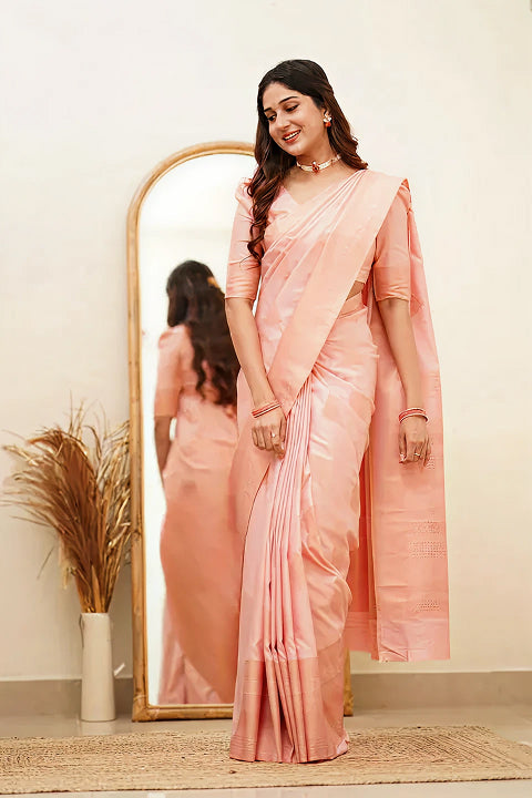 Delicate Light Pink Jacquard Saree – Soft Woven Elegance for Festive & Party Wear