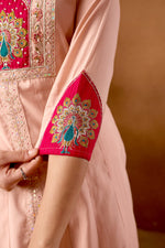 Elegant Peach Roman Silk Kurti Set