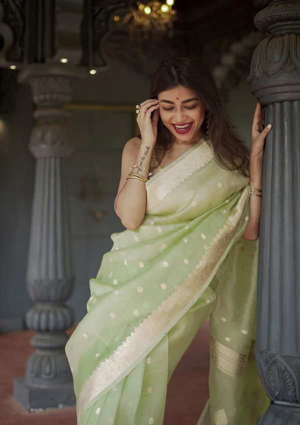 Pista Green Jacquard Saree – Fresh, Elegant & Perfect for Every Occasion