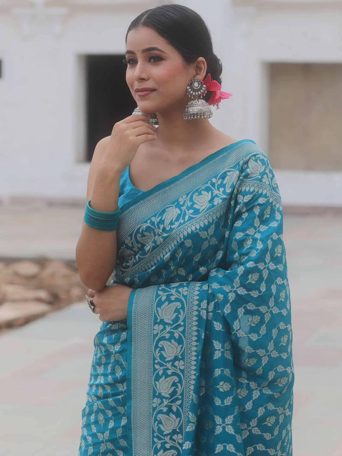 Elegant Sky Blue Jacquard Saree – Premium Festive & Party Wear