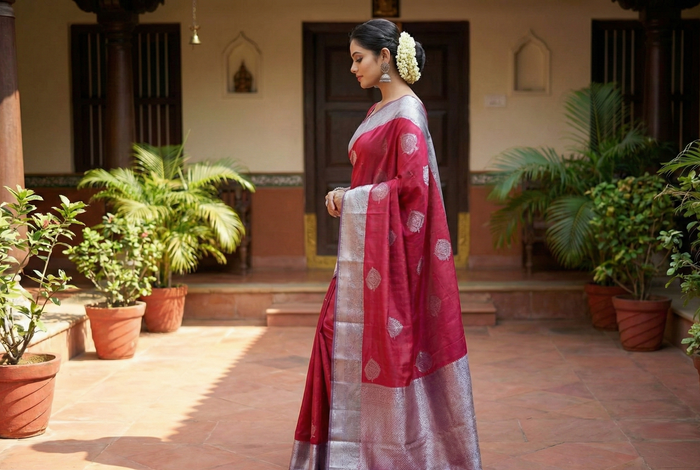 Red Jacquard Saree – Classic Festive Elegance with Premium Woven Detailing