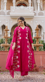 Rani Pink Floral Printed Chanderi Kurta Set