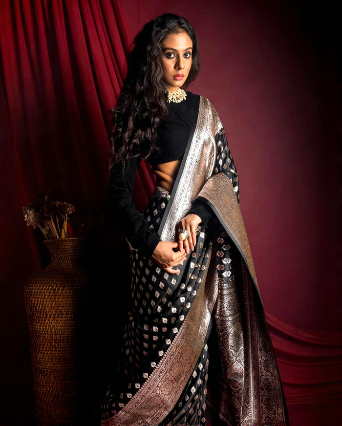 Premium Black Jacquard Saree with Rich Woven Texture