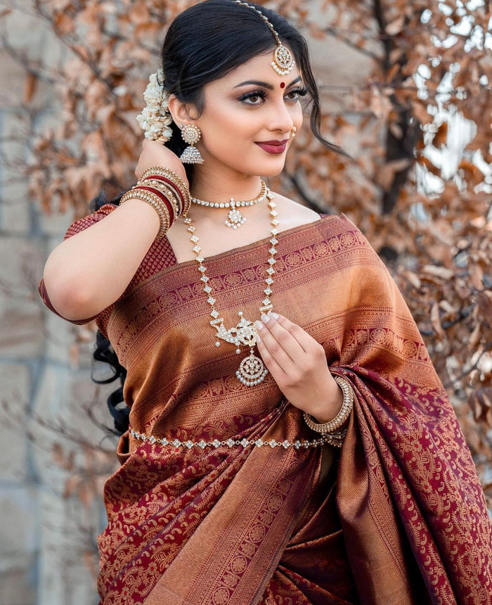 Elegant Brown Jacquard Saree for Timeless Ethnic Style
