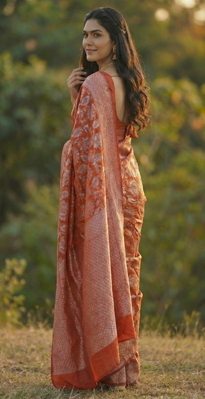 Radiant Red Jacquard Saree – Luxurious Weave & Festive Glow