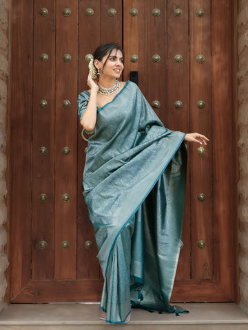 Peacock Blue Jacquard Saree – Regal Woven Elegance with Timeless Appeal