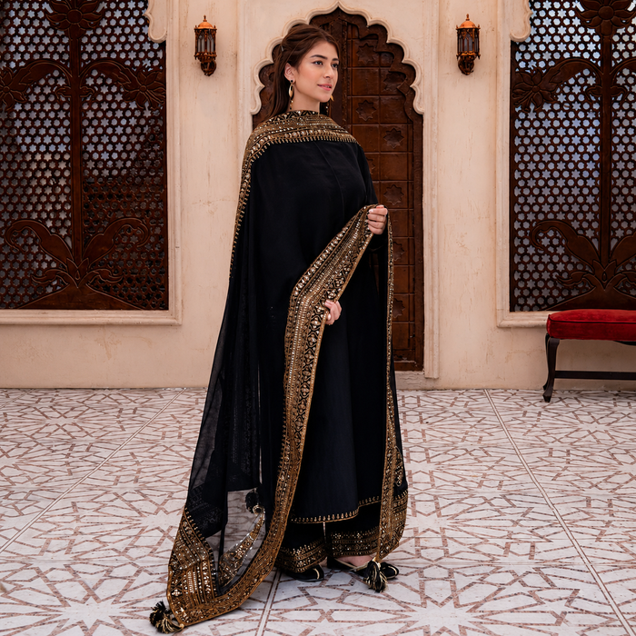 Luxury Black Embroidered Pakistani Suit Set