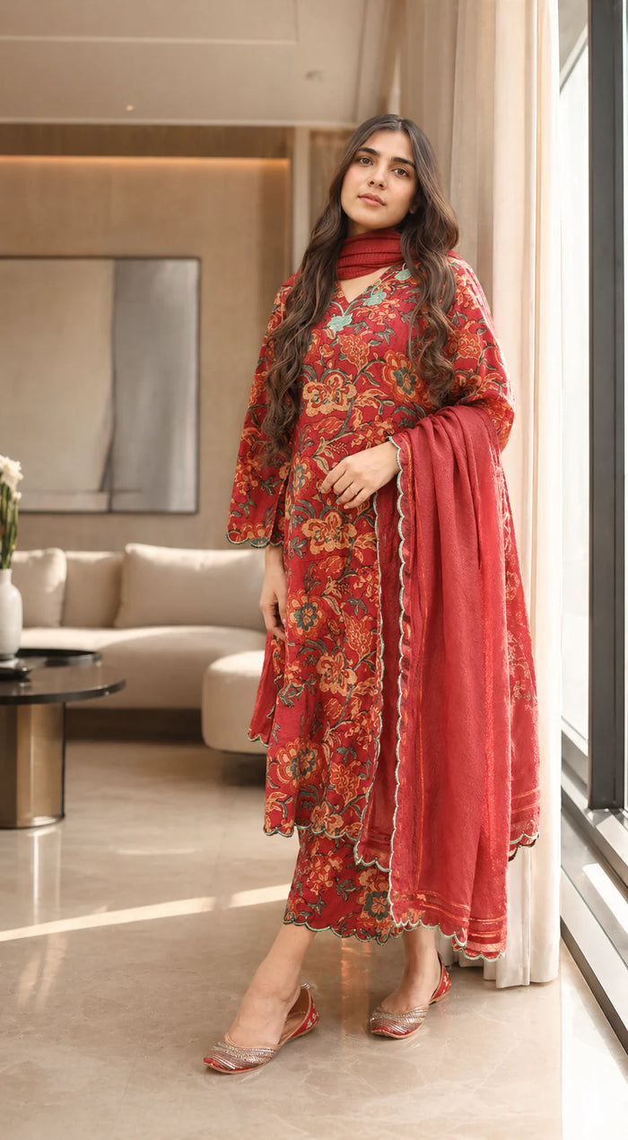 SOMIYA Women’s Pure Cotton Printed Suit Set with Dupatta