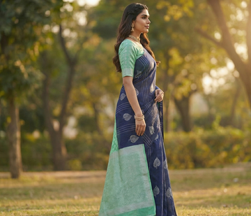 Blue Jacquard Saree – Stylish Woven Saree with Elegant Traditional Charm