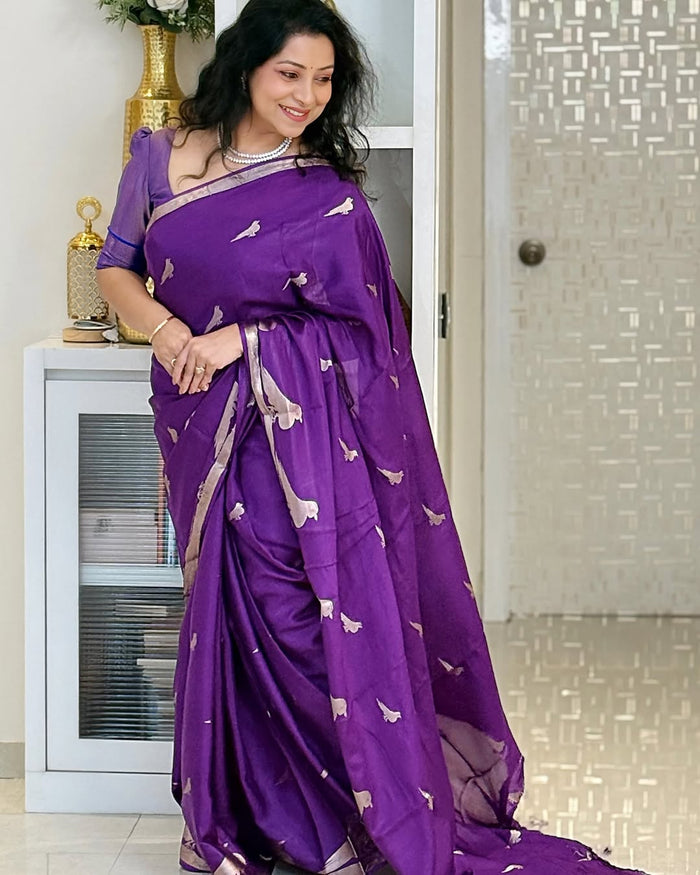 Royal Purple Jacquard Saree for Festive & Wedding Wear