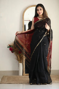 Black Maroon Jacquard Saree for Premium Festive & Party Elegance