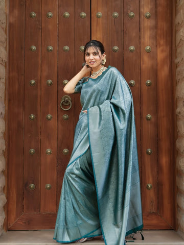 Peacock Blue Jacquard Saree – Regal Woven Elegance with Timeless Appeal