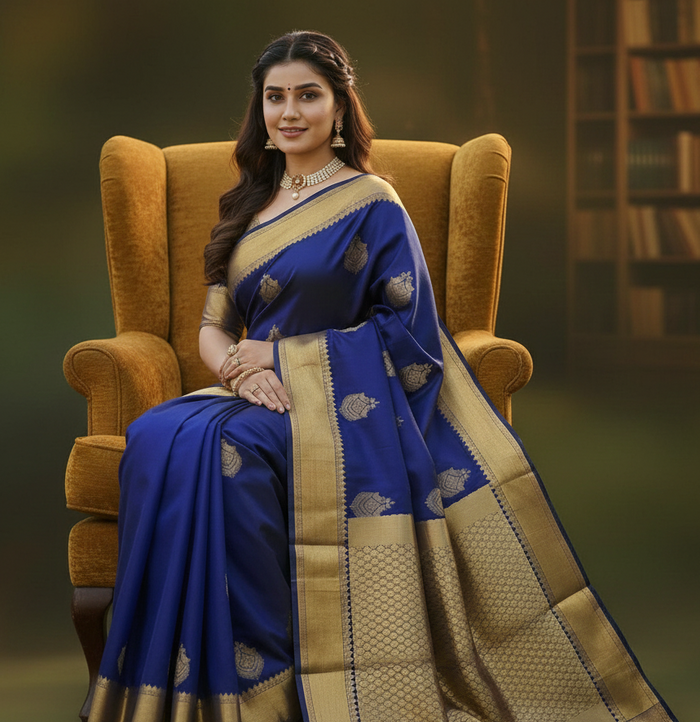 Luxurious Blue Jacquard Saree – Elegant Woven Design for Festive & Party Looks