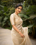 Elegant Off-White Jacquard Saree – Timeless Style with Rich Woven Detailing