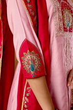 Elegant Pink Roman Silk Kurti Set