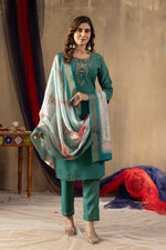 Rama Green Shimmer Gold Silk Multi Embroidered Suit Set