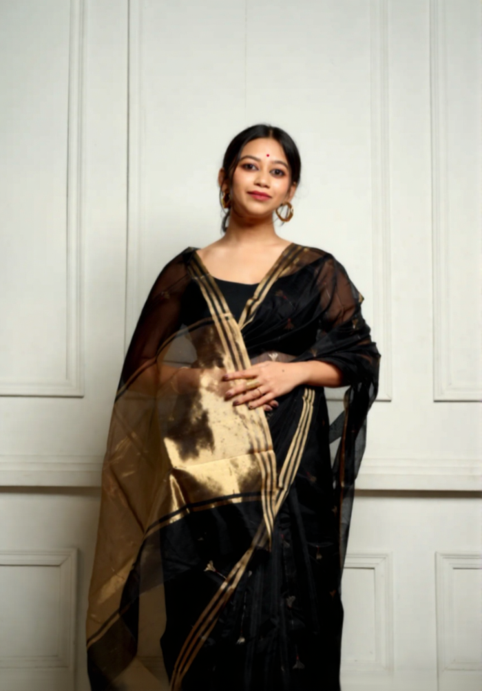 Elegant Black Cotton Silk Saree – Soft Linen Feel with Rich Jacquard Pallu