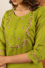 Marina Silk Lime Green Embroidered Kurta Set