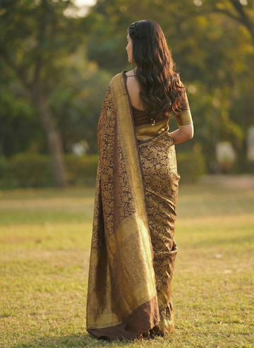 Premium Coffee Brown Jacquard Saree for Women – Elegant Festive & Party Wear