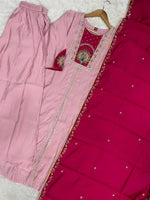 Elegant Pink Roman Silk Kurti Set