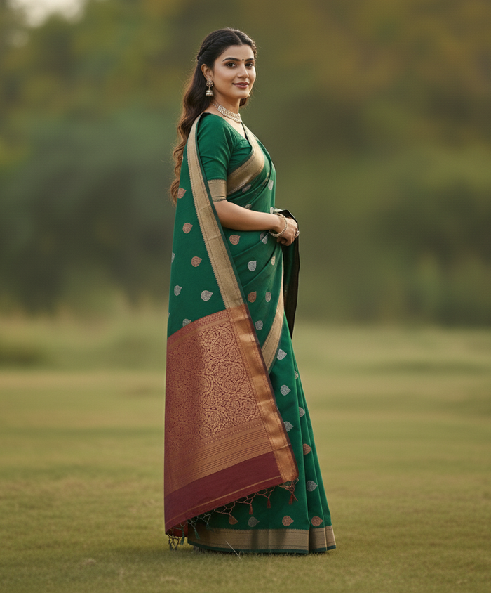 Luxurious Green Jacquard Saree – Elegant Traditional Wear for Festivals & Celebrations
