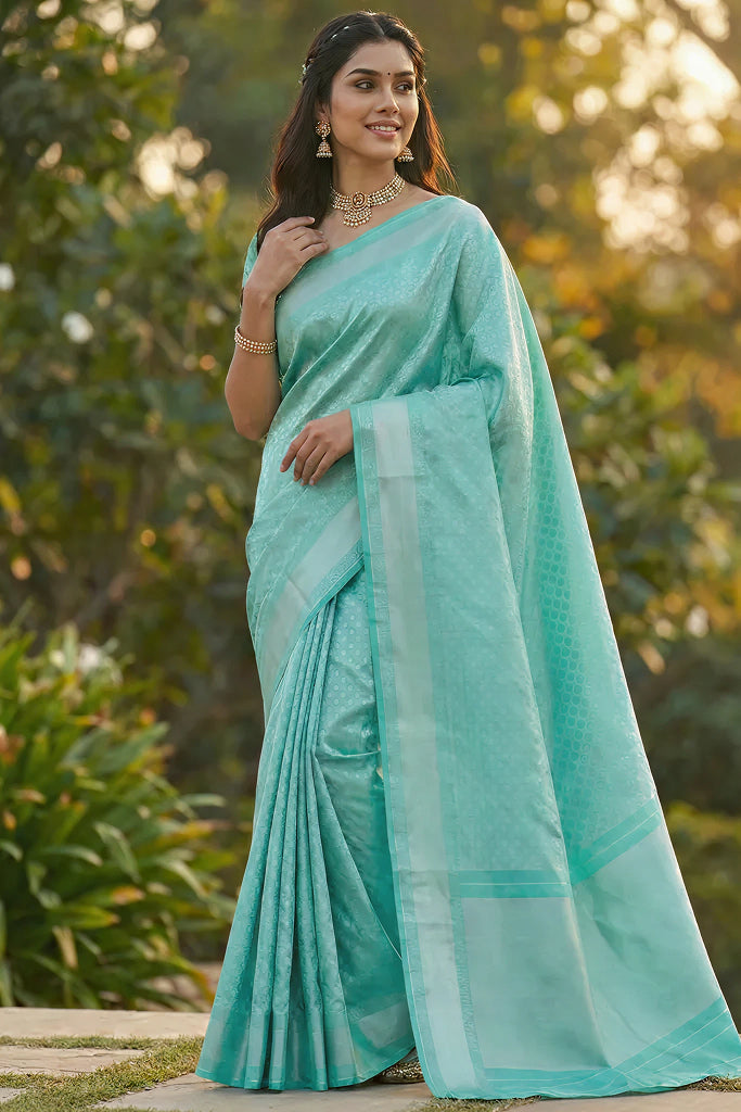 Elegant Sky Blue Jacquard Saree – Premium Festive & Wedding Wear for Modern Women