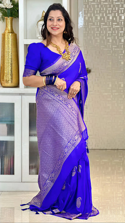 Elegant Blue Jacquard Saree