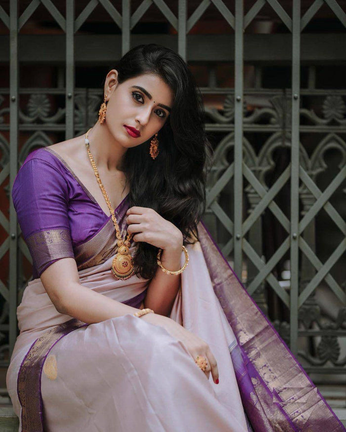 Elegant Peach Purple Jacquard Saree – Festive & Party Wear