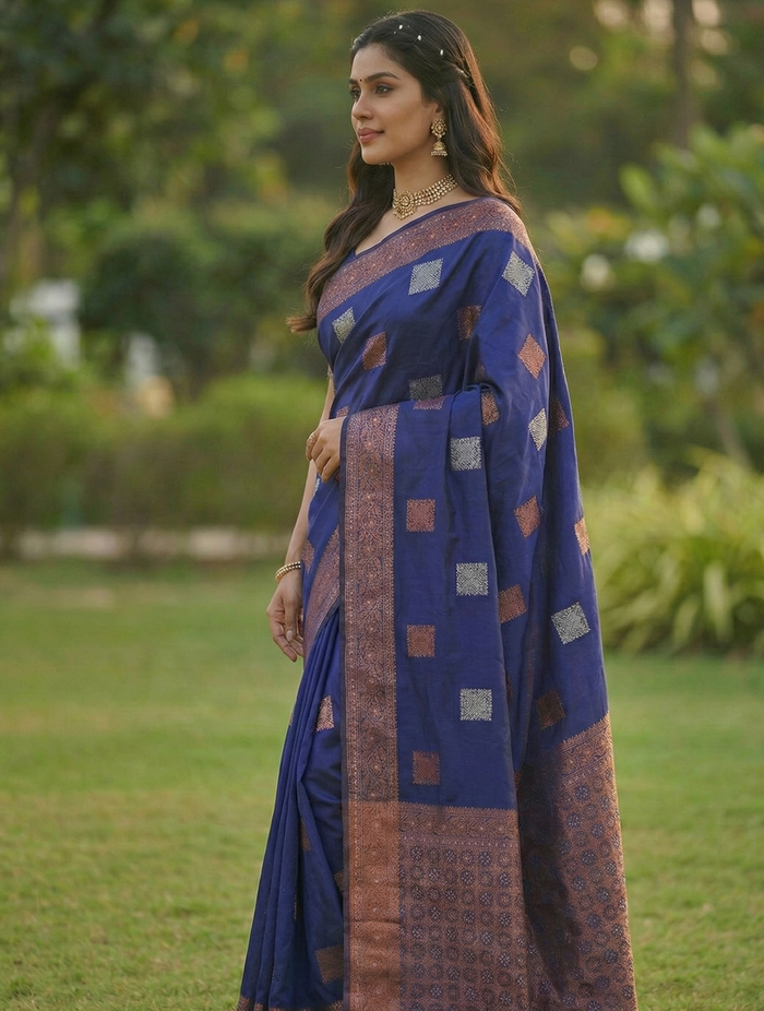 Royal Blue Jacquard Saree – Premium Woven Saree for Festive & Everyday Elegance