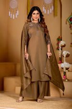 Brown Viscose Mango Silk Anarkali Kurti Set