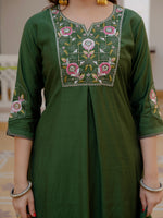 Green Viscose Mango Silk Embroidered Kurti Set