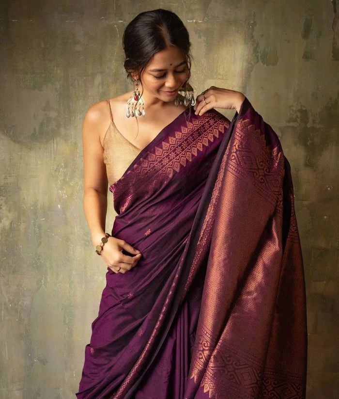 Luxury Wine Jacquard Saree – Elegant Designer Drape for Weddings & Festive Occasions