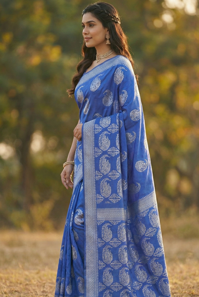 Stunning Blue Jacquard Saree – Elegant Traditional Indian Wear for Women